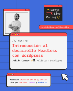 Cartel del taller de Introduccion al desarrollo WordPress Headless