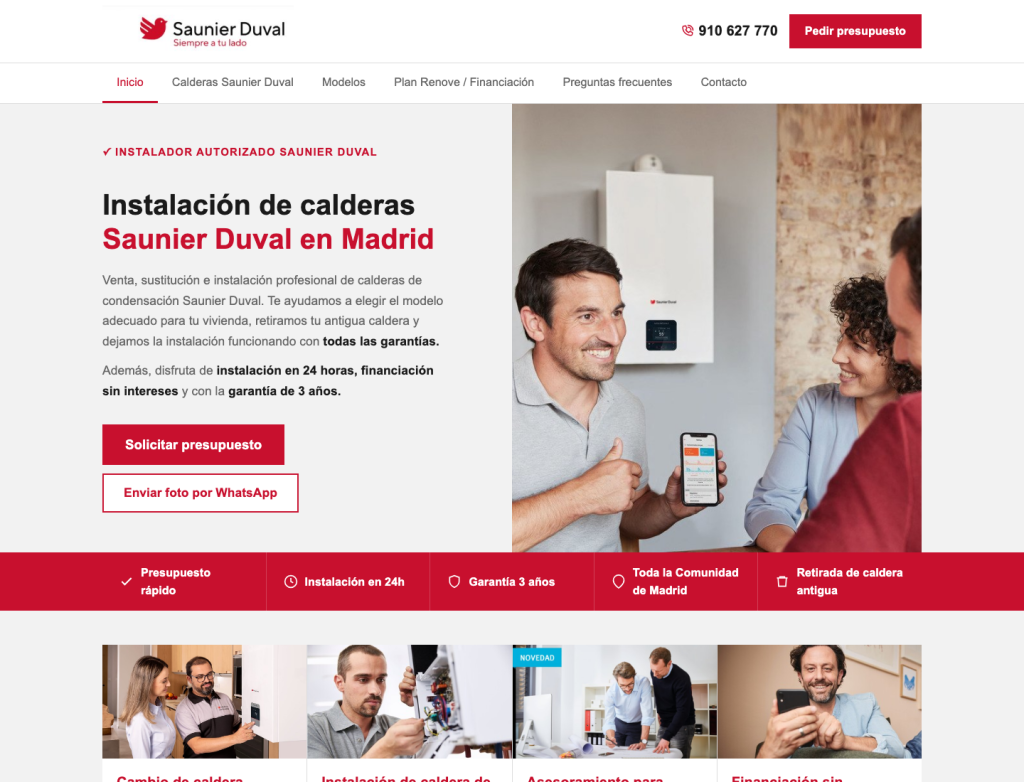 Hero desktop de la landing Saunier Duval Calderas