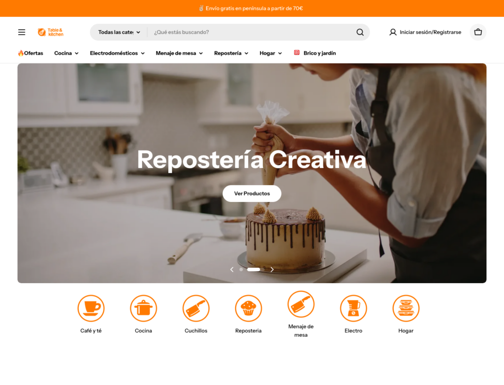 Home desktop de Table & Kitchen tras la migración de PrestaShop a Shopify.