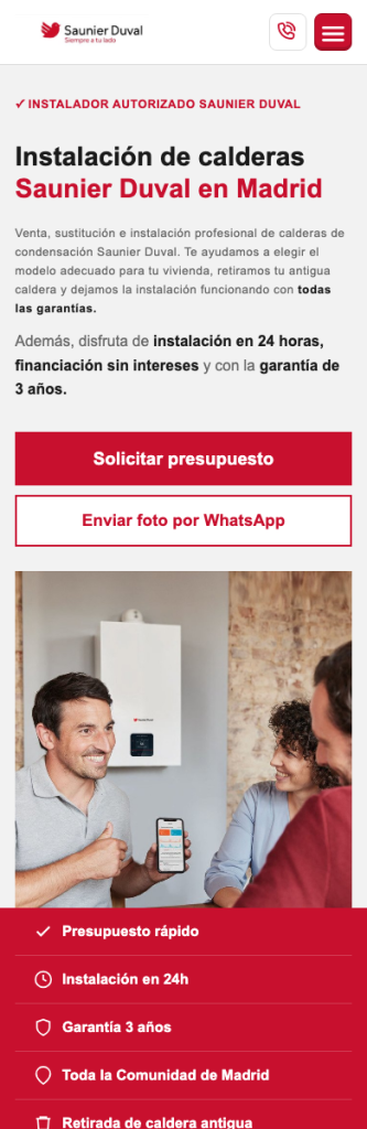 Hero mobile de la landing Saunier Duval Calderas