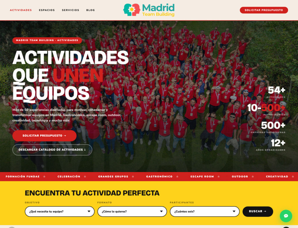 Archivo de actividades con navegación sticky