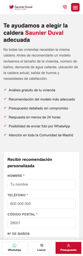 Formulario mobile de recomendacion personalizada